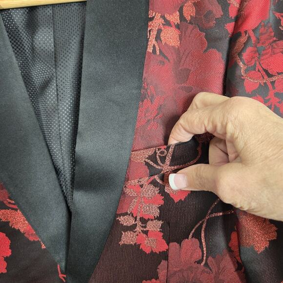 Mazari Tuxedo Jacket & Bowtie Sz S Black Red Floral Formal Holiday Evening - Picture 5 of 16